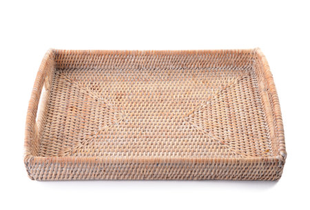 Wicker tray on white backgroundの写真素材