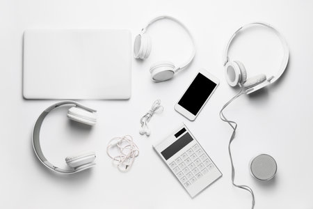 Different modern devices on white backgroundの写真素材