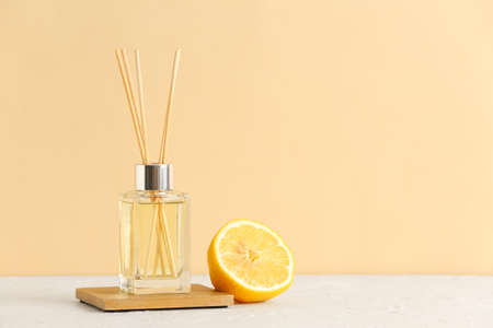 Citrus reed diffuser on tableの写真素材