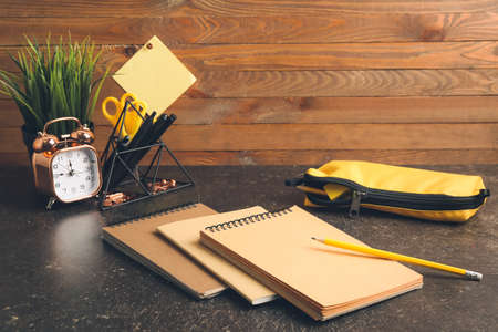 Set of stationery on tableの写真素材