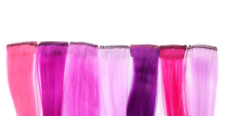 Colorful hair strands on white backgroundの写真素材