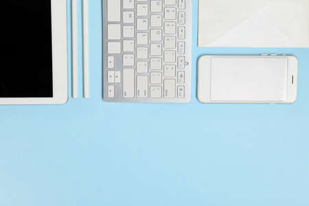 Modern devices on color backgroundの写真素材