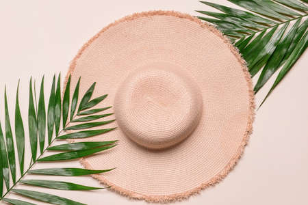 Straw hat on light backgroundの写真素材