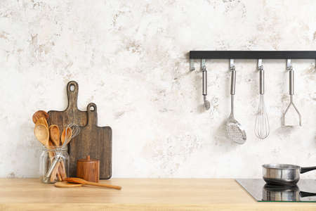 Set of utensils on kitchen counter