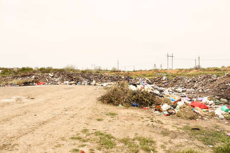 View of landfill outdoors. Concept of soil pollutionの写真素材