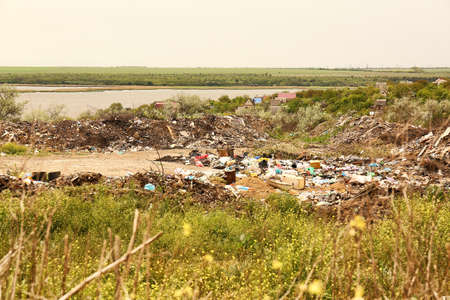 View of landfill outdoors. Concept of soil pollution
