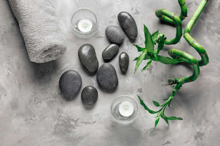 Beautiful spa composition on gray backgroundの写真素材