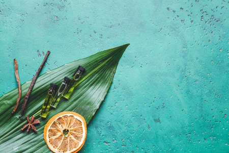 Perfume samples on color backgroundの写真素材