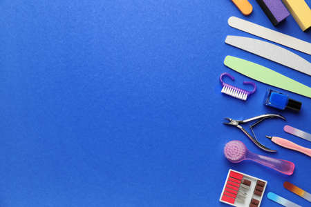 Supplies for manicure on color backgroundの写真素材