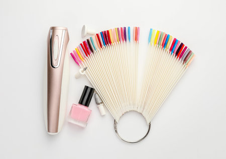 Supplies for manicure on white backgroundの写真素材