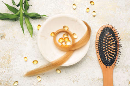 Set for hair treatment on light backgroundの写真素材