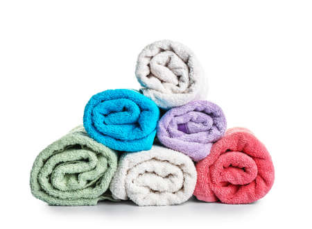 Cotton towels on white backgroundの写真素材