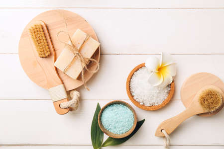 Beautiful spa composition on white wooden background