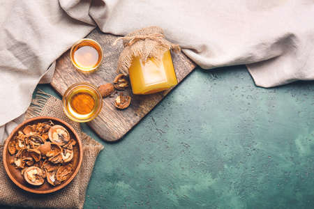 Composition with sweet honey on tableの写真素材