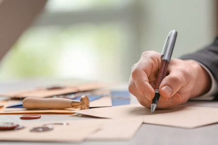 Notary public working in office, closeup