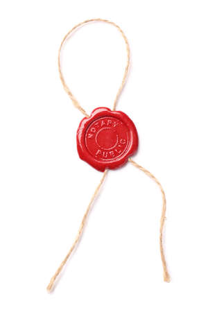 Wax seal stamp of notary public on white backgroundの写真素材