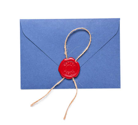 Envelope with wax seal stamp of notary public on white backgroundの写真素材