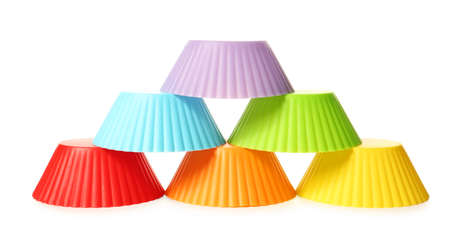 Muffin baking cups on white backgroundの写真素材