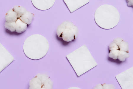 Cotton pads on color backgroundの写真素材