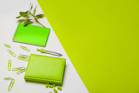 Different stationery on color backgroundの写真素材