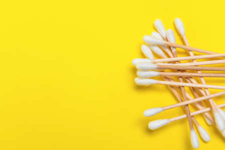 Cotton cosmetic swabs on color backgroundの写真素材