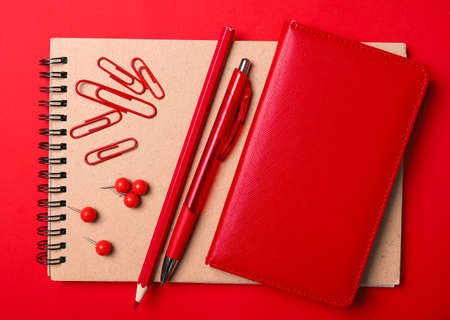 Different stationery on color backgroundの写真素材