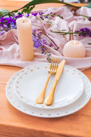 Beautiful table setting in restaurantの写真素材