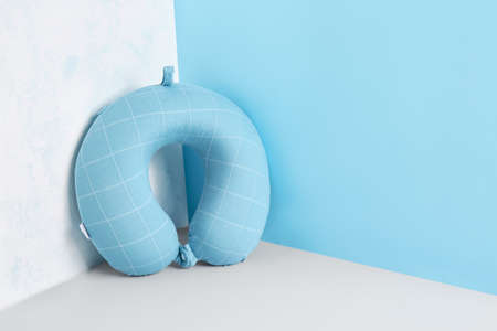 Travel pillow on color backgroundの写真素材