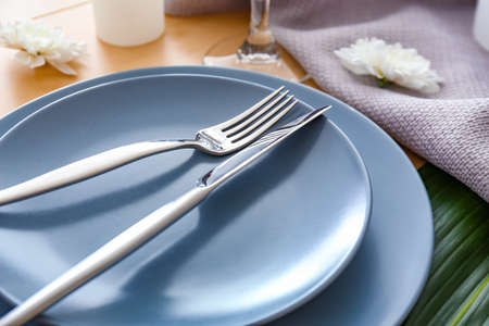 Beautiful table setting in restaurant, closeupの写真素材