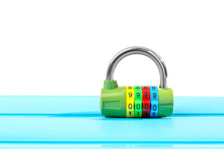 Suitcase with lock on white background, closeupの写真素材