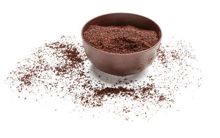 Bowl with coffee powder on white backgroundの写真素材
