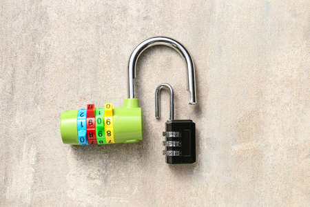 Small locks on gray backgroundの写真素材