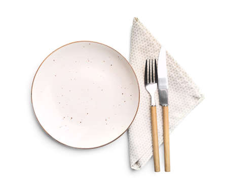 Simple table setting on white backgroundの写真素材