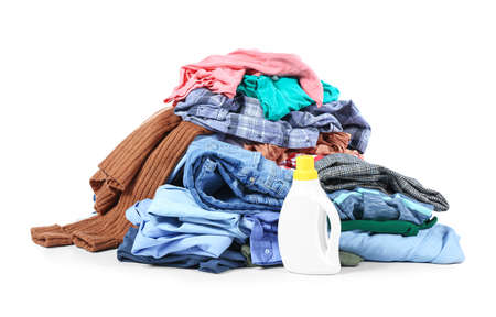 Heap of dirty clothes on white backgroundの写真素材