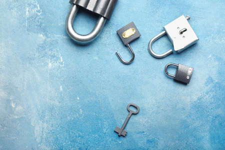 Key with locks on color backgroundの写真素材