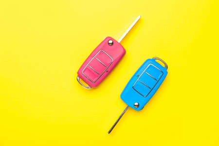 Car keys on color backgroundの写真素材