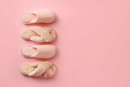Soft slippers on color backgroundの写真素材