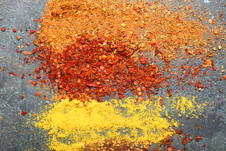 Many different spices on table