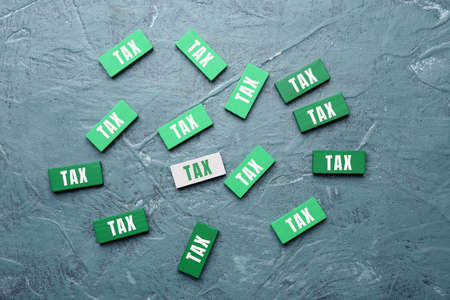 Many blocks with word TAX on color backgroundの写真素材