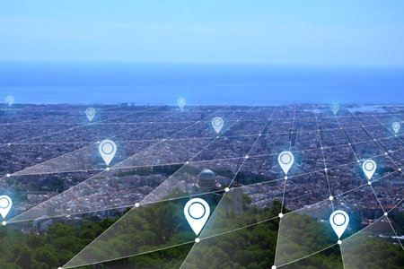 View of modern city. Concept of internetの写真素材