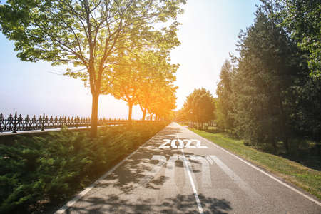 Way to 2022 year. Concept of traveling and progressの写真素材