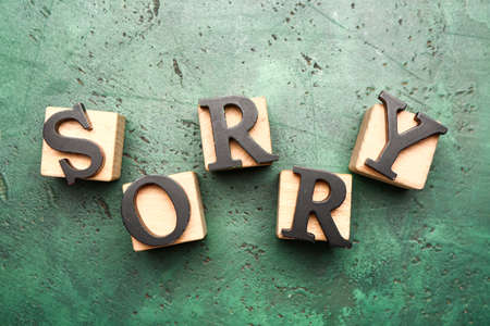 Cubes with word SORRY on color backgroundの写真素材