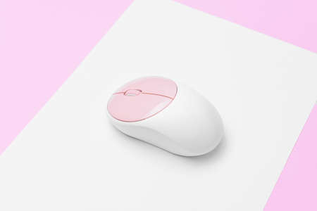Modern computer mouse on color background