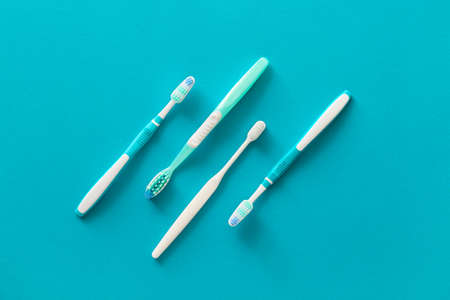 Tooth brushes on color backgroundの写真素材