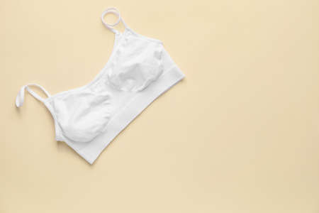 Stylish female bra on color backgroundの写真素材