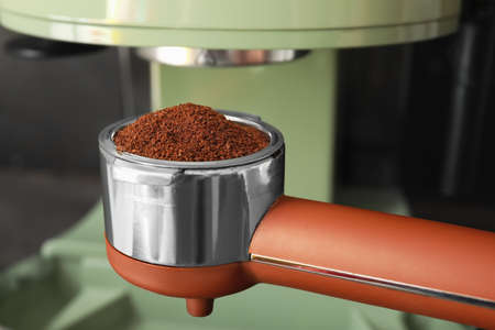 Portafilter with coffee powder, closeupの写真素材