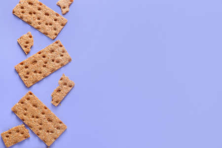 Rye crispbreads on color backgroundの写真素材