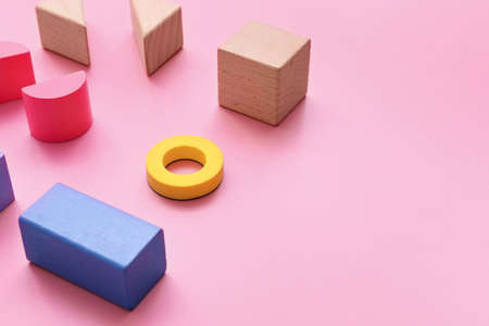 Wooden blocks on color backgroundの写真素材