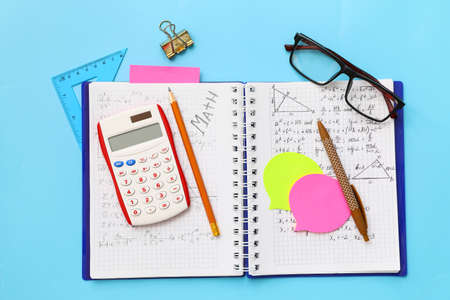 Composition with school stationery on color backgroundの写真素材