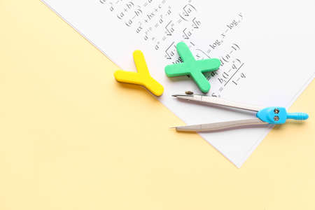 Composition with school stationery on color backgroundの写真素材